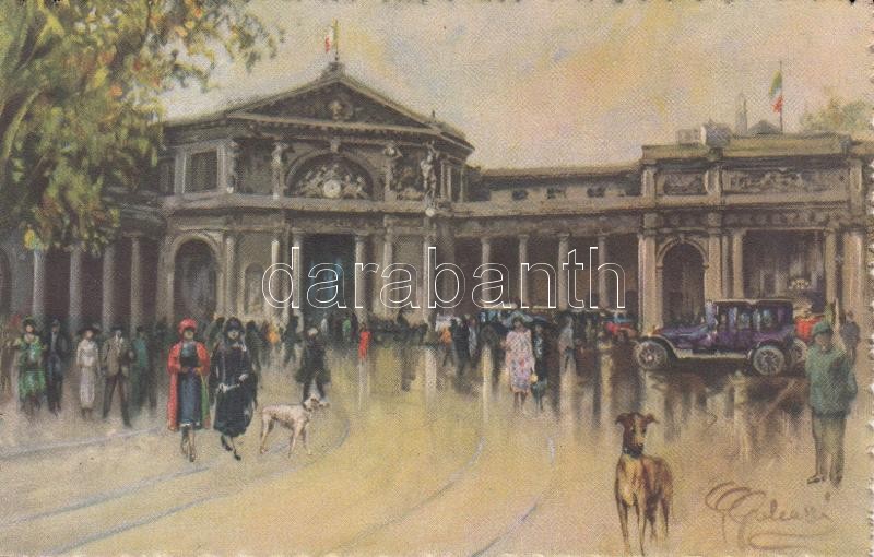 Genova Piazza Principe, railway station, artist signed, Genova Piazza Principe, vasútállomás, artist signed