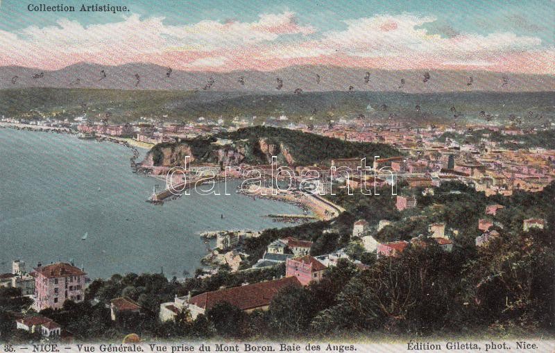 Nice, Mont Boron, Bay of Angels / Boron Hegy, Angles öböl, díszített képeslap, Nice, Mont Boron, Bay of Angels, decorated postcard