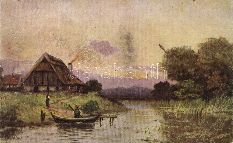 Kunyhó, tó, csónak, Hut, lake, boat