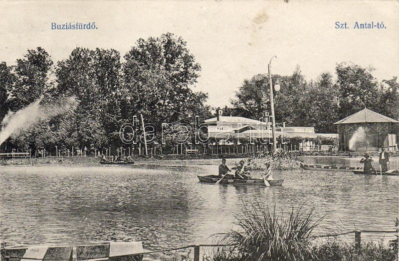 Buzias, lake, boat, Buziásfürdő, Szent Antal tó, csónak; kiadja Francz József