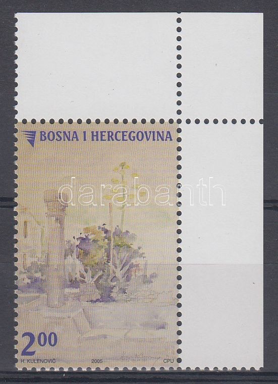 100. anniversary of birth of Hakija Kulenovi, painting corner stamp, Hakija Kulenovi születésének 100. évfordulója, festmény ívsarki bélyeg, 100. Geburtstag von Hakija Kulenovi, Gemälde Marke mit Rand