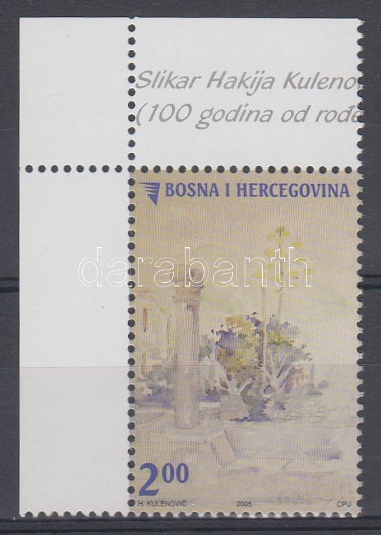 100. anniversary of birth of Hakija Kulenovi, painting corner stamp, Hakija Kulenovi születésének 100. évfordulója, festmény ívsarki bélyeg, 100. Geburtstag von Hakija Kulenovi, Gemälde Marke mit Rand