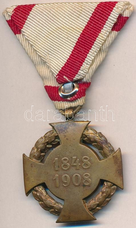Hungary 1908. Diamond Jubilee Cross for the Armed Forces with ribbon, 1908. 