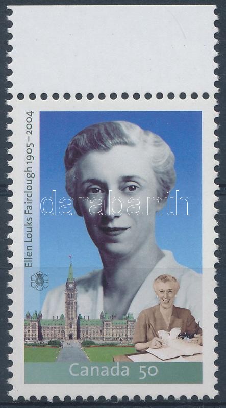 Ellen Fairclough politician margin stamp, Ellen Fairclough politikus ívszéli bélyeg, Ellen Fairclough Politikerin Marke mit Rand