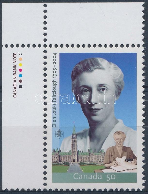 Ellen Fairclough politician corner stamp, Ellen Fairclough politikus ívsarki bélyeg, Ellen Fairclough Politikerin Marke mit Rand