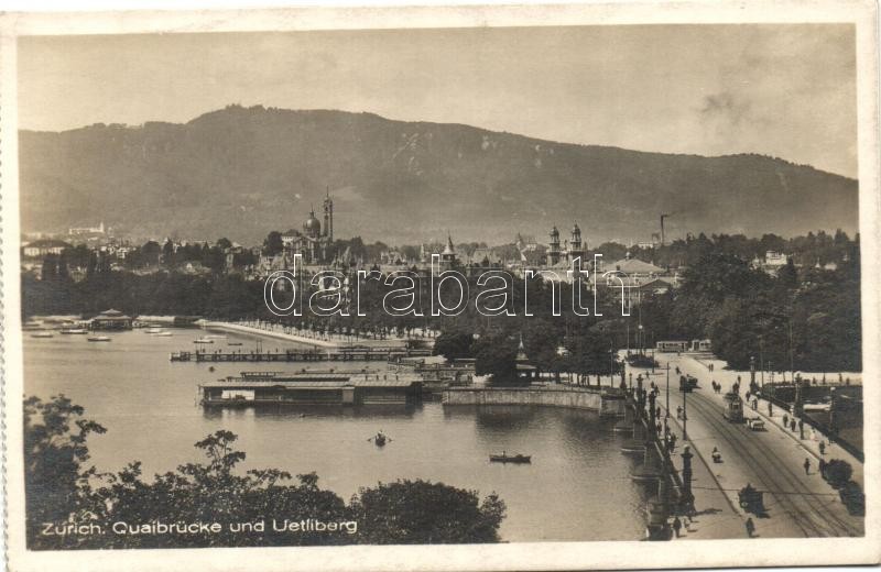 Zurich, Quaibrücke, Uetliberg / bridge and mountain, Zürich, Quaibrücke, Uetliberg / híd és hegy