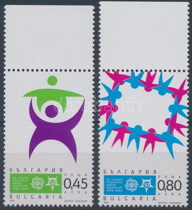 50th anniversary of EUROPA stamp margin set, 50 éves az EUROPA bélyeg ívszéli sor, 50 Jahre Europamarken Satz mit Rand