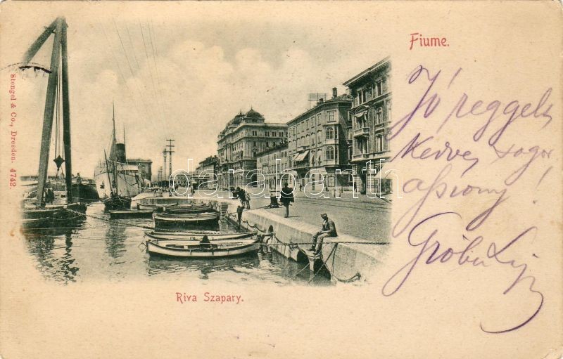 1899 Fiume, Riva Szapary / port, steamship, boats