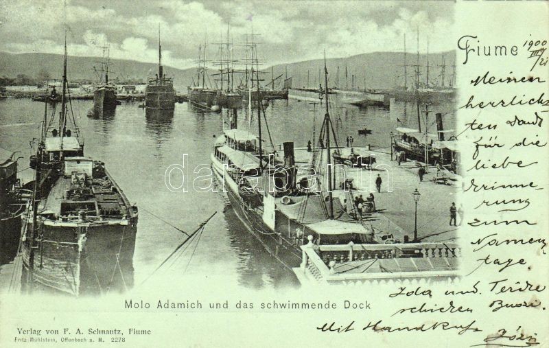 Fiume, Molo Adamich, Schwimmende Dock / port, floating wharf, steamships