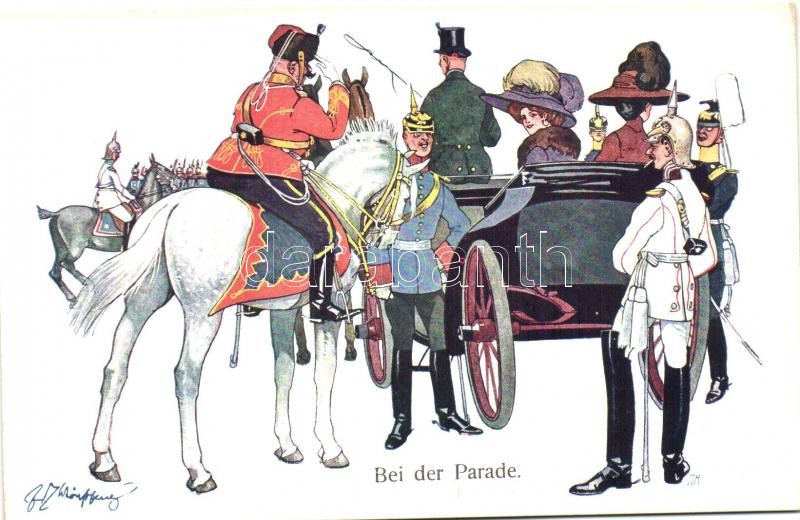 Bei der Parade / At the parade, K.u.K. officers, carriage, horse, B.K.W.I. 516-5 s: Schönpflug, 'Felvonuláson' K.u.K. tisztek, lovashintó, ló B.K.W.I. 516-5 s: Schönpflug