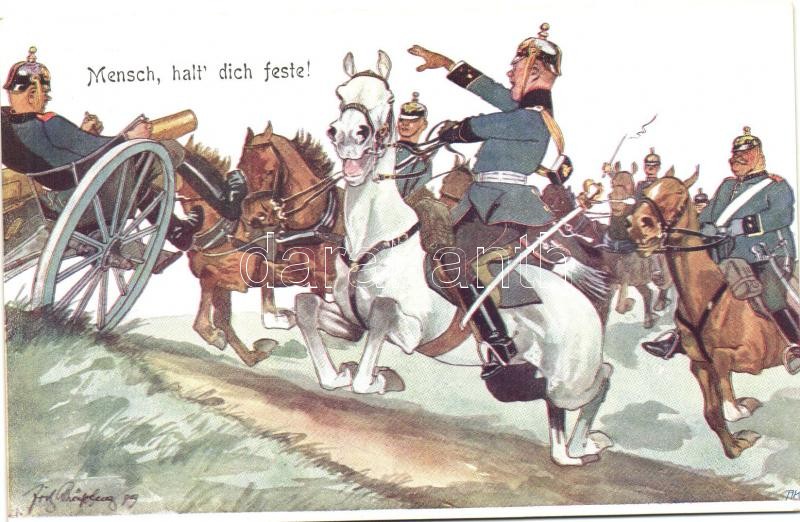 K.u.K. troopers, horse, battle, cannon, B.K.W.I. 335-8 s: Schönpflug, K.u.K. lovaskatonák, csata, ágyú, ló, B.K.W.I. 335-8 s: Schönpflug