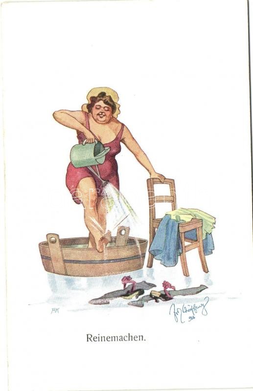 Reinemachen / Cleaning, Lady, Bathing, B.K.W.I. 668-2 s: Schönpflug, Tisztálkodás, fürdés, hölgy, B.K.W.I. 668-2 s: Schönpflug