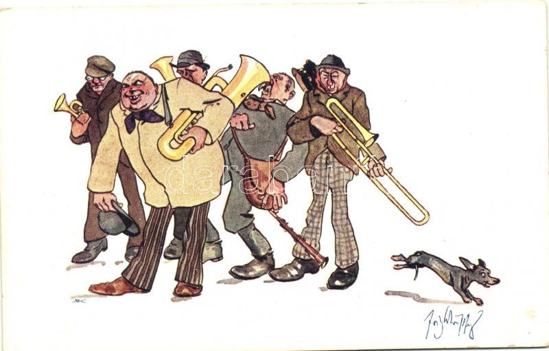 Wind band, musicians, kutya, B.K.W.I. 848-5 s: Schönpflug, Fúvós zenekar, kutya, B.K.W.I. 848-5 s: Schönpflug