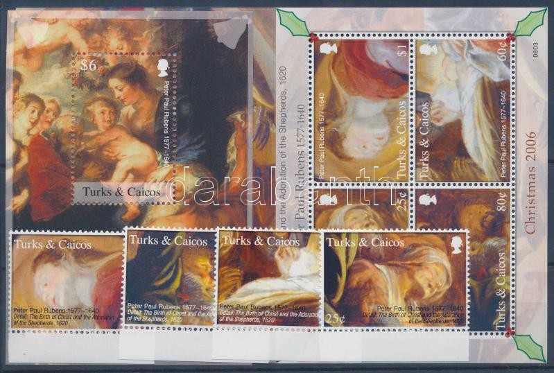 Christmas: Rubens paintings margin set + mini sheet + block, Karácsony: Rubens festmények ívszéli sor + kisív + blokk, Weihnachten: Gemälde von Rubens Satz mit Rand + Kleinbogen + Block