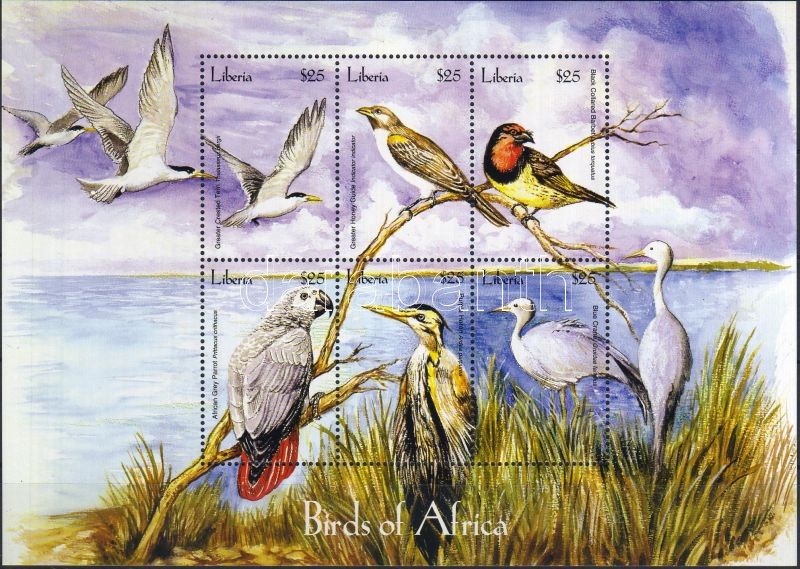 Birds of Africa mini sheet, Afrika madarai kisív, Vögel von Afrika Kleinbogen