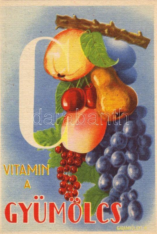 Vitamin C in the fruits, propaganda, Vitamin C table on the backside s: Garamvölgyi K., C vitamin a gyümölcs, propaganda, C vitamin táblázat a hátoldalon s: Garamvölgyi K.