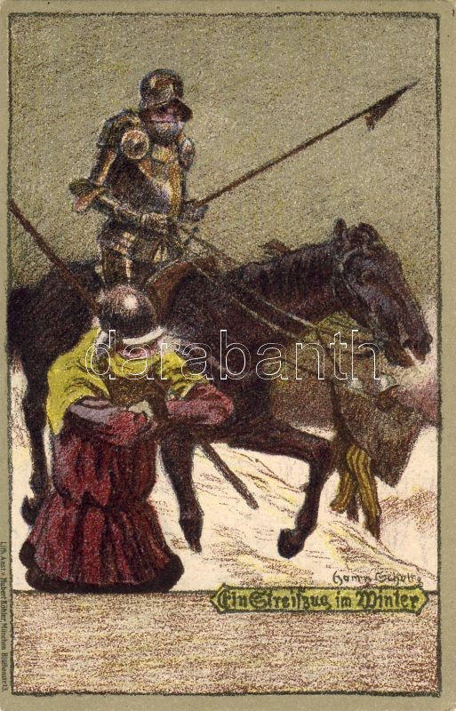 Knight soldiers from Middle Ages litho s: Schultz, Középkori lovag katonák litho s: Schultz