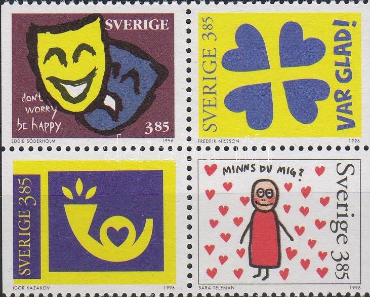 Greeting stamps block of 4, Üdvözlőbélyegek négyestömb, Grußmarken Viererblock