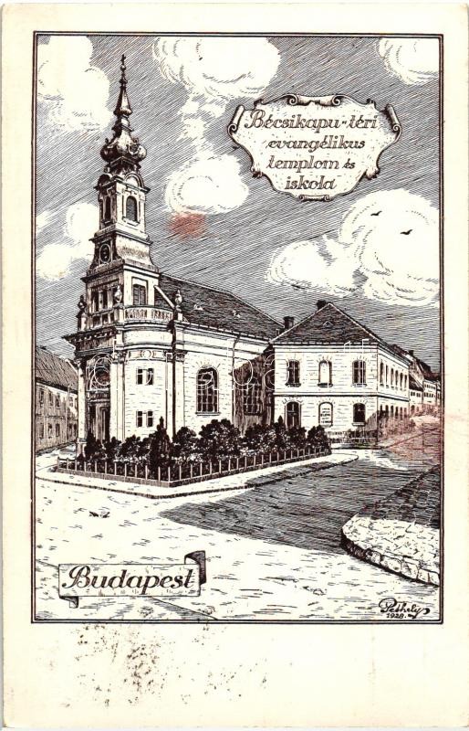 Budapest I. Bécsikapu téri evangélikus templom és iskola s: Pethely