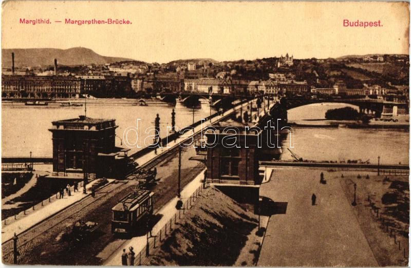 Budapest, Margit híd, villamos, hátoldalon eszperantó nyelvtanulás reklám