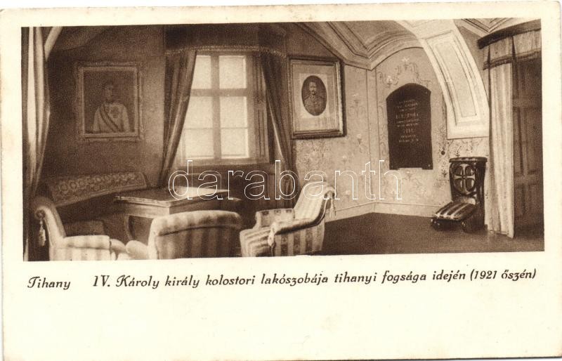 Tihany, IV. Károly király kolostori lakószobája tihanyi fogsága idején (1921 őszén) belső