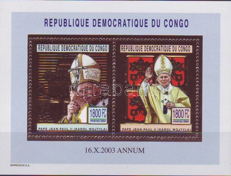 Pope John Paul II block with golden foil, II. János Pál pápa arany fóliás blokk, Papst Johannes Pauls II. golder Block