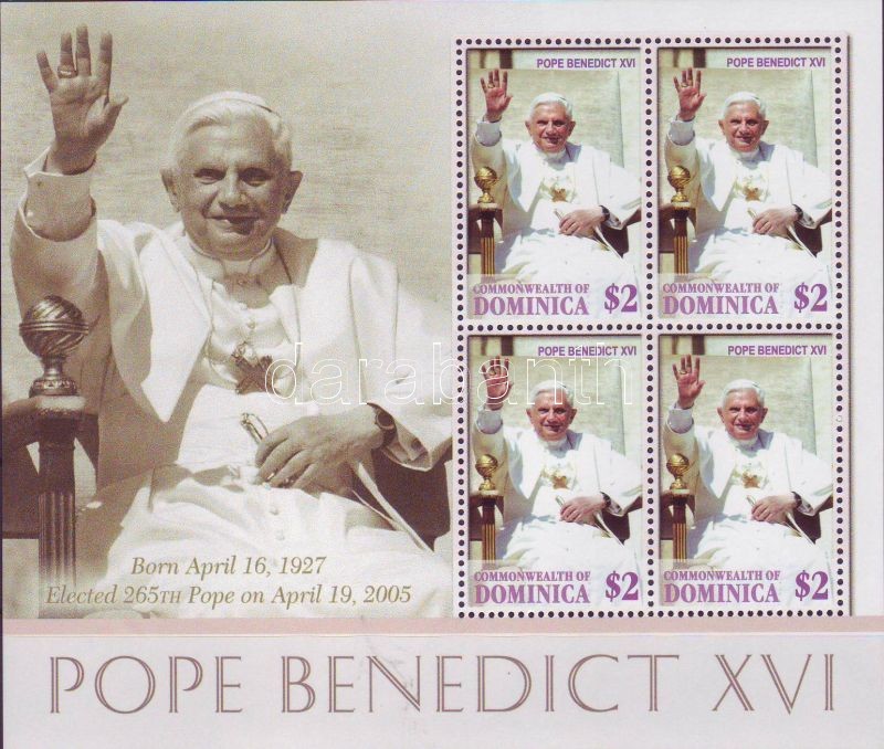 Pope Benedict XVI mini sheet, XVI. Benedek pápa kisív, Papst Benedikt XVI. Kleinbogen