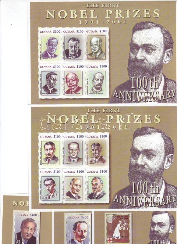 Nobel-díjasok kisívsor + 3 blokk, Winners of Nobel-prize mini sheet set + 3 blocks, Nobelpreisträger Kleinbogensatz + 3 Blöcke
