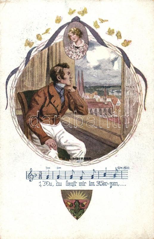 Romantic music sheet postcard, Deutschen Schulverein Karte Nr. 1027. s: Frimberger, Romantikus kottás lap, Deutschen Schulverein Karte Nr. 1027. s: Frimberger