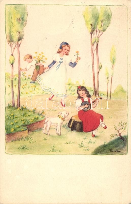 Italian art postcard, children, Cecami n. 1037. s: Tomba, Olasz művészlap, Gyerekek, Cecami n. 1037. s: Tomba