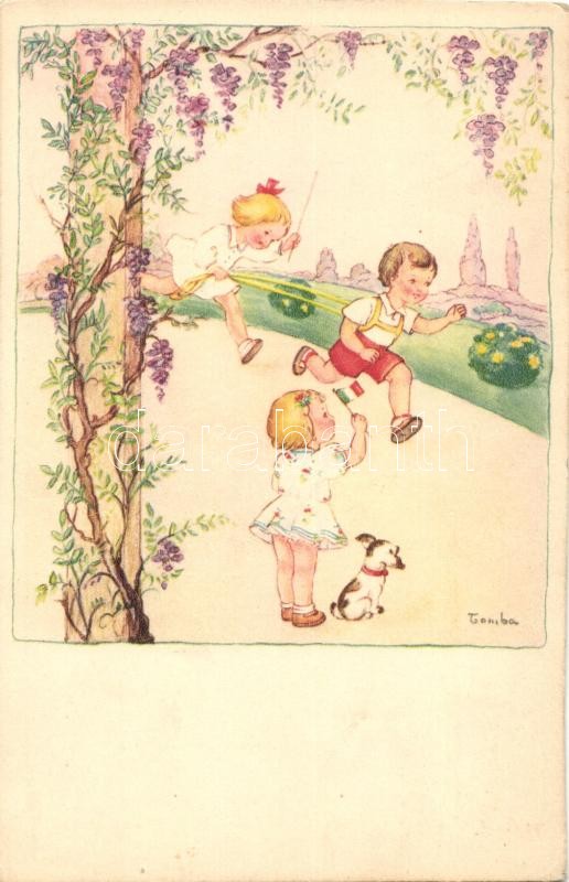 Italian art postcard, children, Cecami n. 1036. s: Tomba, Olasz művészlap, Gyerekek, Cecami n. 1036. s: Tomba