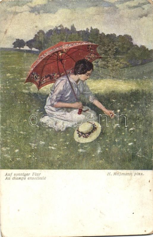 Summer, lady, B.K.W.I. Nr. 2092. s: H. Massmann, Hölgy nyáron, B.K.W.I. Nr. 2092. s: H. Massmann, Auf Sonniger Flur, B.K.W.I. Nr. 2092. s: H. Massmann