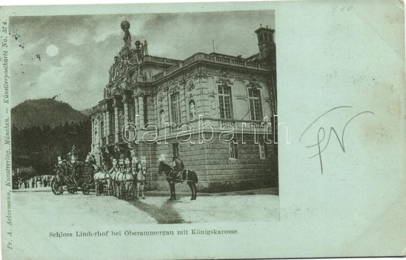 1898 Ettal; Schloss Linderhof, Königskarosse / castle, chariot; Fr. A. Ackermann Künstlerpostkarte No. 374.