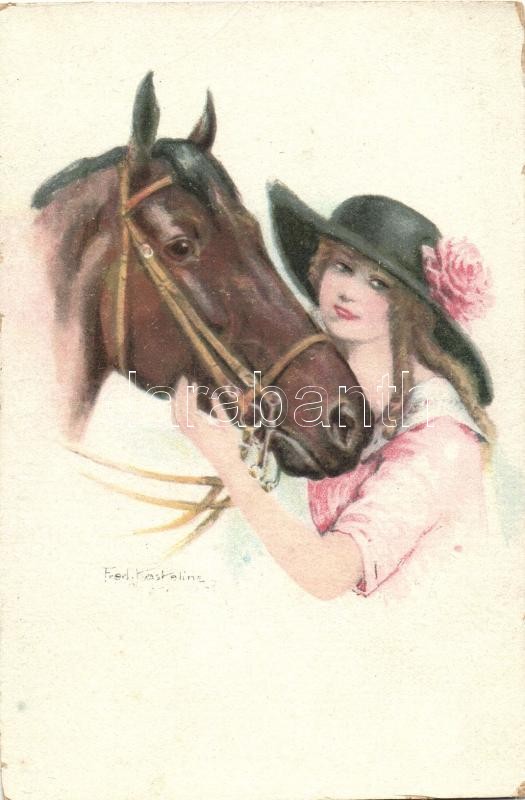 Hölgy lóval, W.S.S.B. No. 5357. s: Fred. Kaskeline, Lady with horse, W.S.S.B. No. 5357. s: Fred. Kaskeline