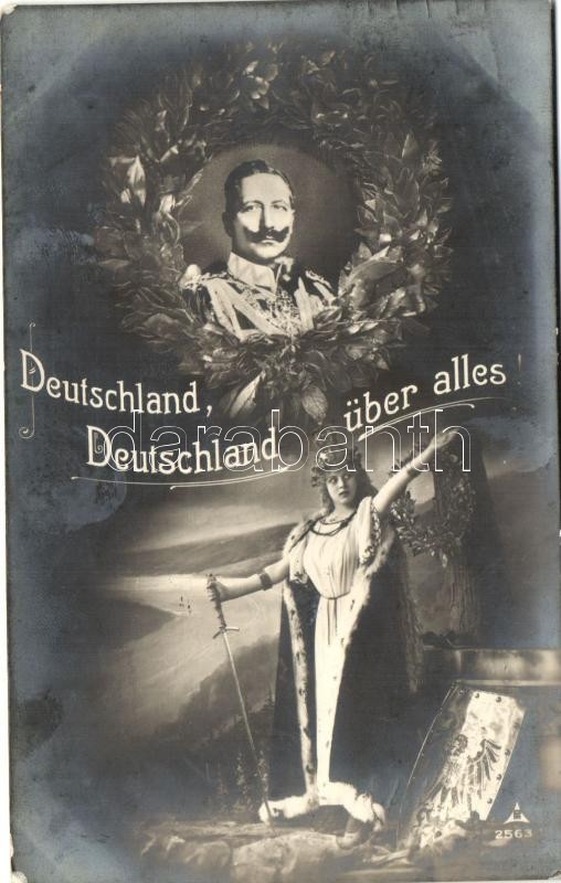 Német Első világháborús propaganda lap, Vilmos császár, Deutschland, Deutschland über alles! / German WWI military propaganda, Wilhelm II