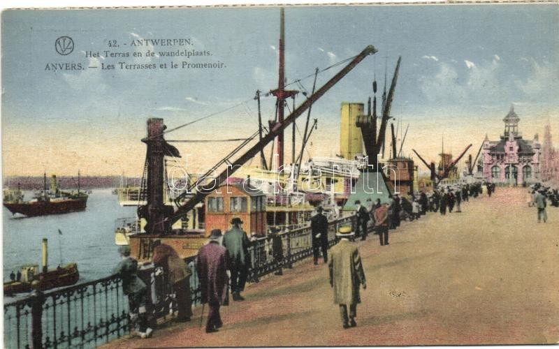 Antwerp, Anvers; Promenade terraces, ships