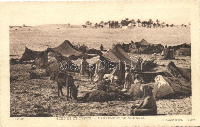 Tunéziai folklór, nomád tábor, Scenes et Types 6106. Campement de Nomades / nomad camp