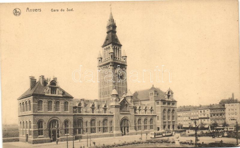 Antwerp, Anvers; Gare du Sud / railway station, trams