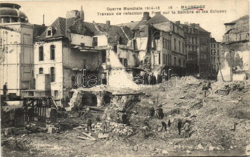 Maubeuge, after the WWI, Bridge repair construction on river Sambre