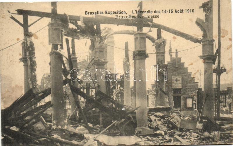1910 Brussels, Bruxelles; Kermesse, fire, burnt down building