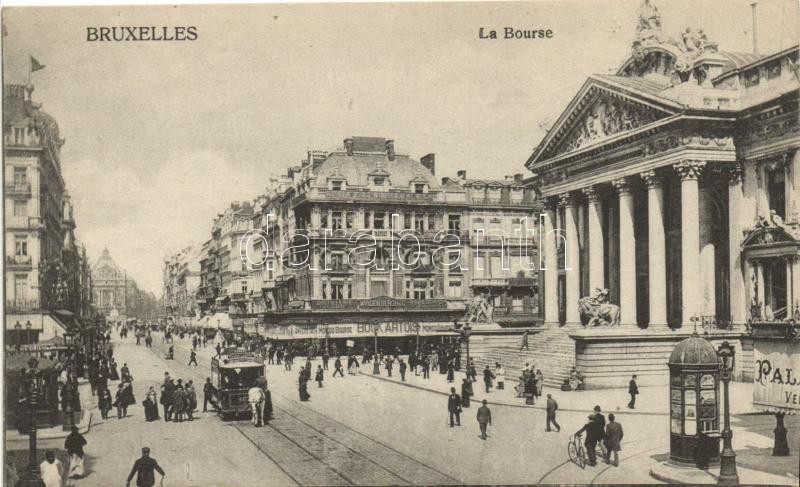 Brussels, Bruxelles; La Bourse, tram, Bock Artois, Vanden Bergh &amp; Co.