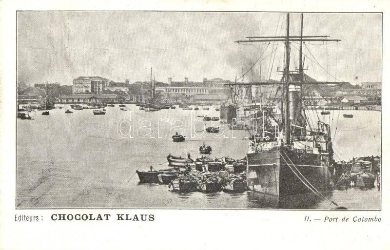 Colombo, port, steamship, Chocolat Klaus advertisement