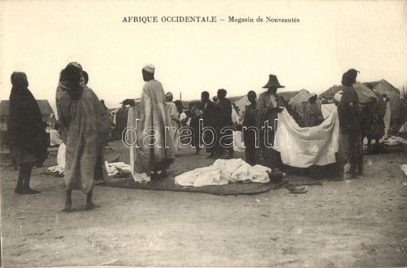 Nyugat-afrikai folklór, piac, kereskedők, African Occidentale, Magasin de Nouveautes / West African folklore, market place, merchants