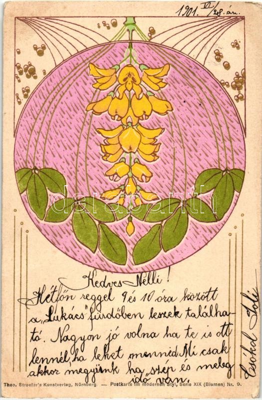 Theo. Stroefer's Kunstverlag, Nürnberg, Postkarte im modernen Styl, Serie XIX. Blumen, Nr. 9.