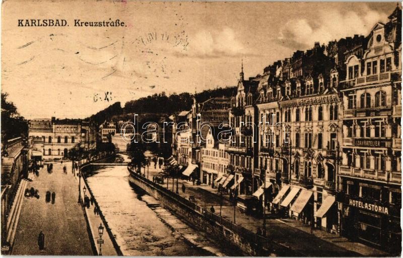 Karlovy Vary, Karlsbad; Kreuzstrasse, Zahnatelier / street, Hotel Astoria, dentist