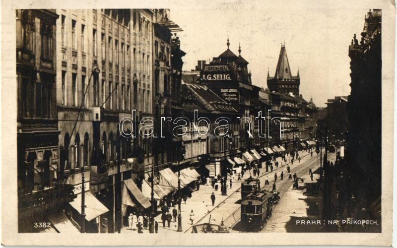 Prague, Praha; Prikopech, trams, shop of J.G.Selig