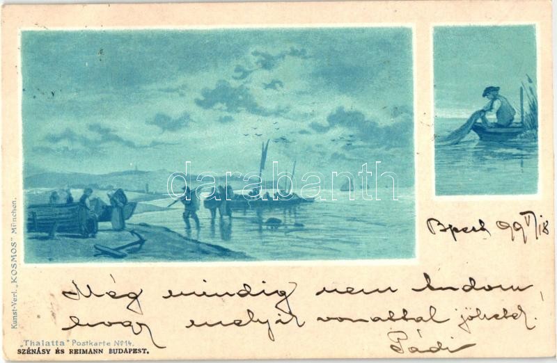 1899 Fishing &quot;Thalatta&quot; Postkarte No. No. 14. litho 'Kosmos'