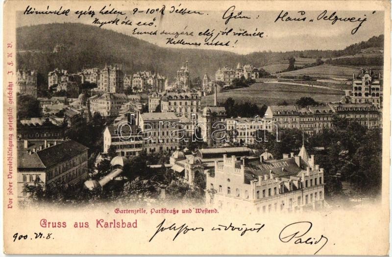 Karlovy Vary, Karlsbad; Gartenzeile, Parkstrasse, Westend / park, street