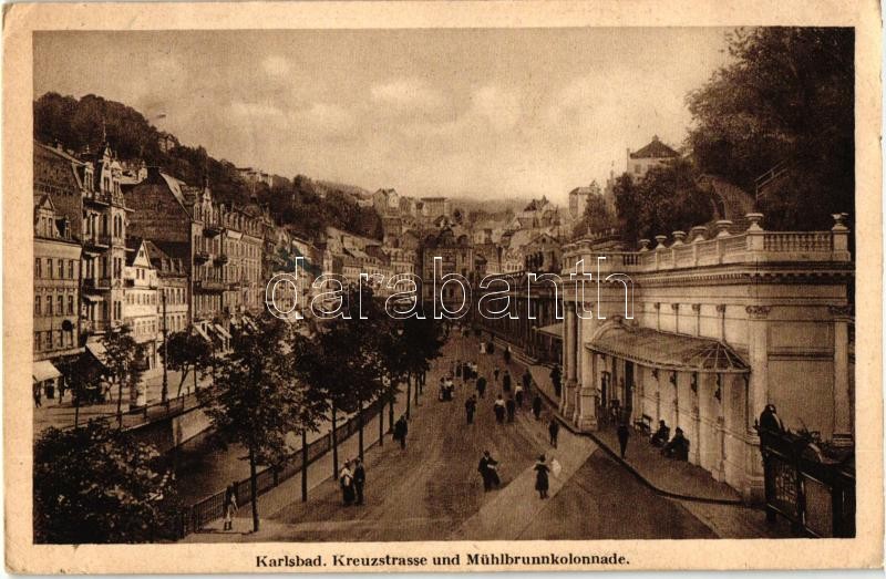 Karlovy Vary, Karlsbad; Kreuzstrasse, Mühlbrunnkolonnade / street