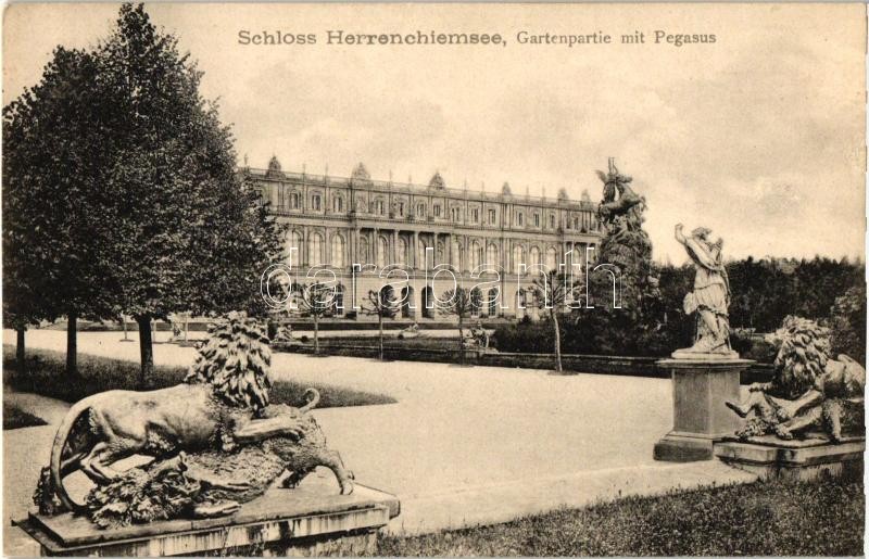 Schloss Herrenchiemsee, castle yard, Schloss Herrenchiemsee, Kastélykert, Schloss Herrenchiemsee, Gartenpartie mit Pegasus